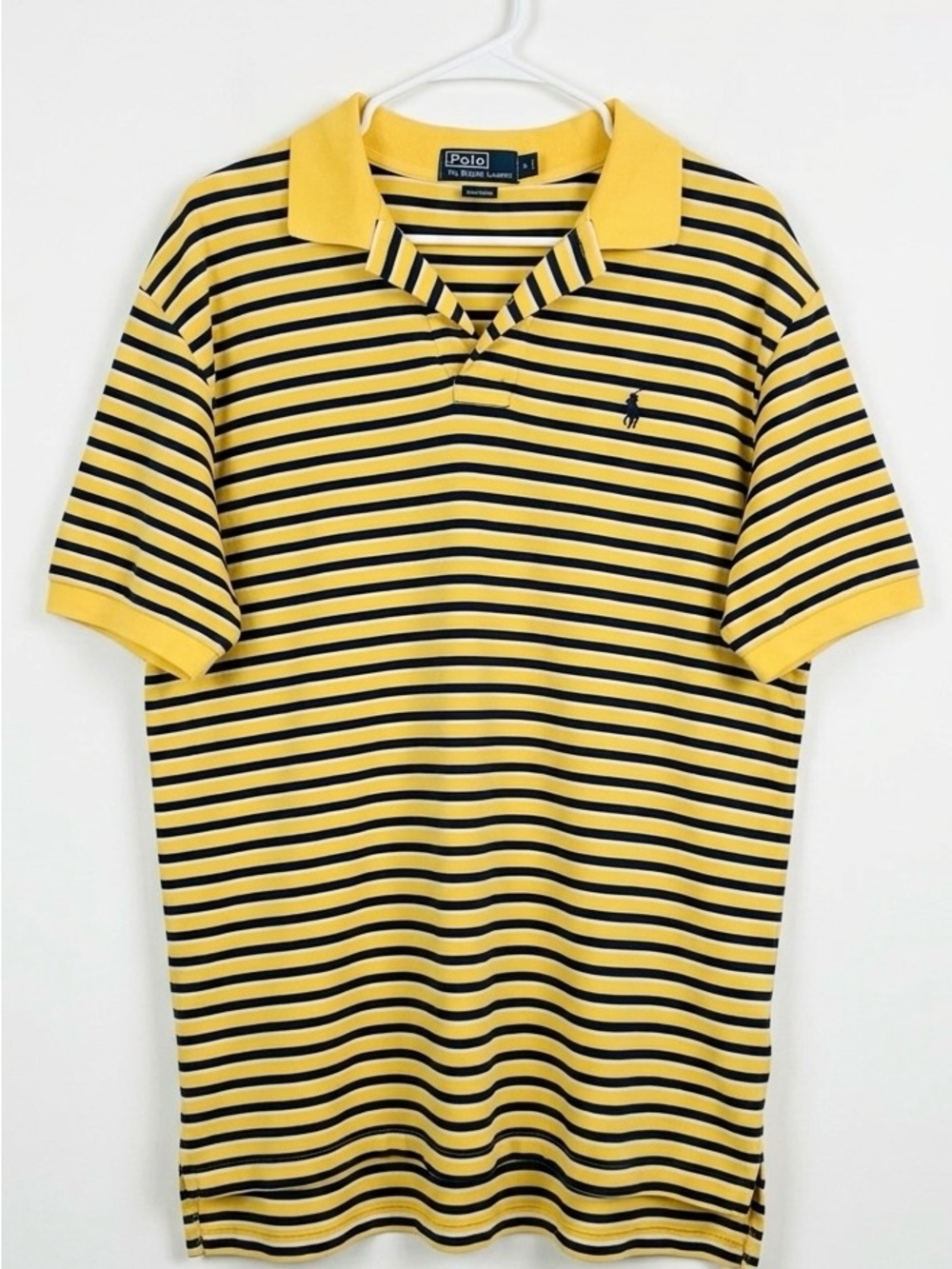 ✨3 for $15✨ Vintage Polo Ralph Lauren Striped Polo Shirt - Yellow/Navy Blue